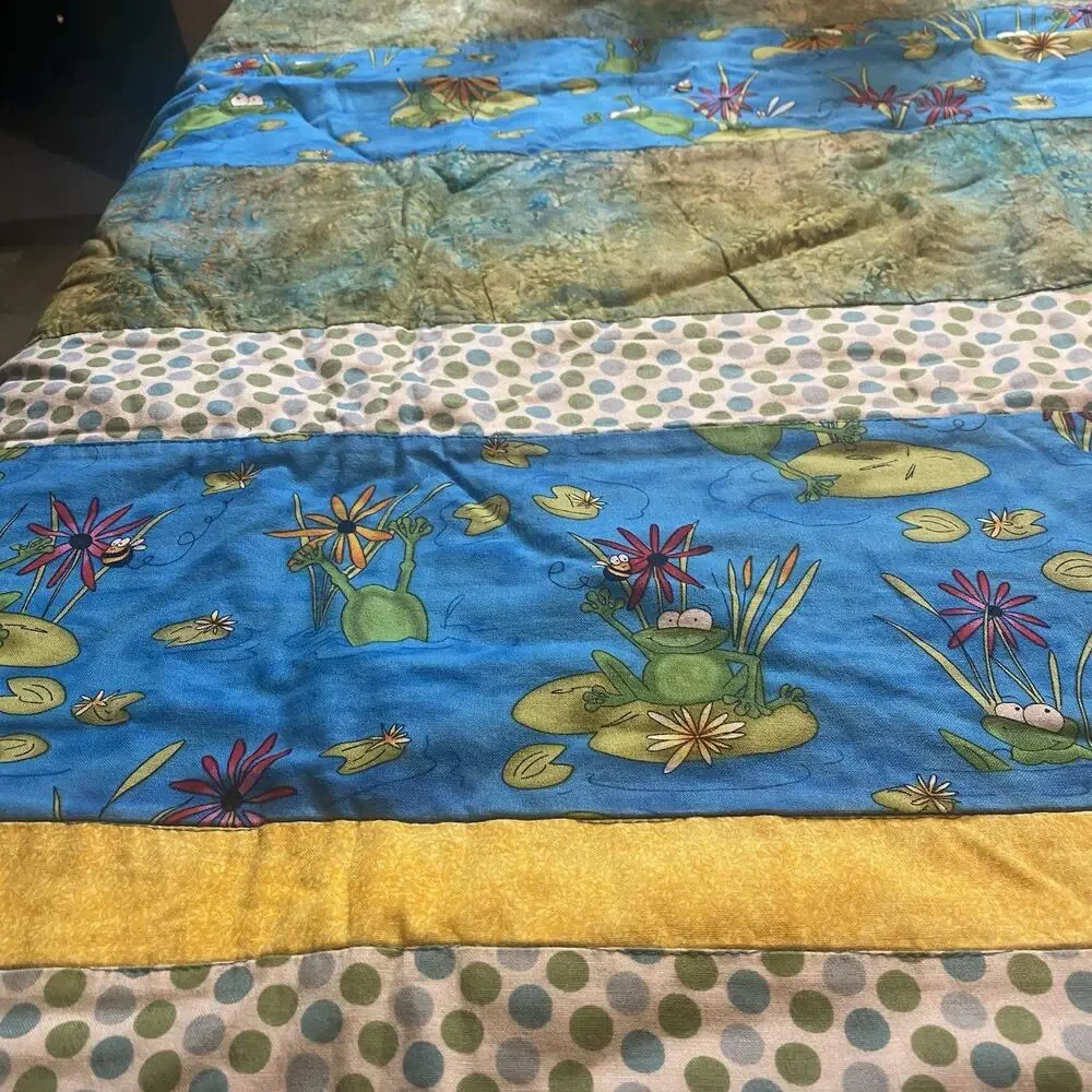 VTG 80s Patchwork Trow Blanket Country FarmHouse Cottage For Kids Sofa Chair